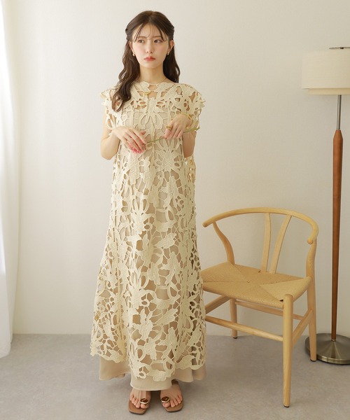 ワンピース flower cutwork layered dress /フラワー カットワーク
