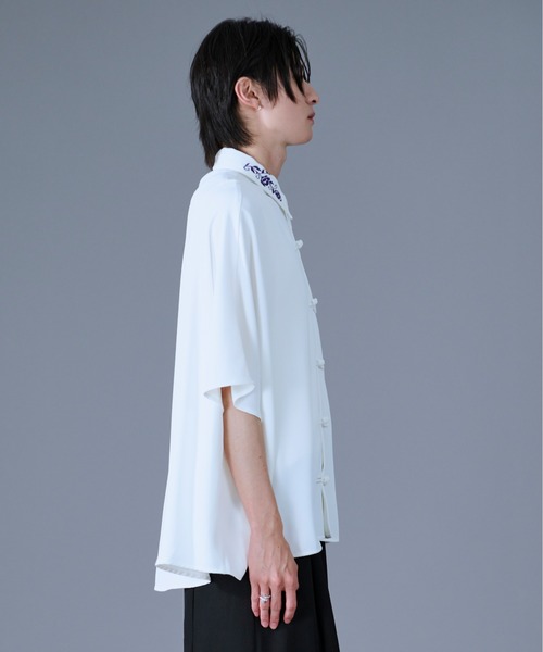 Ellno Loset（エルノロゼット） シャツ フラワー刺繍チャイナドルマン 