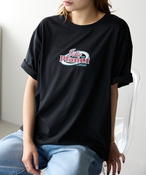 E.YAZ グラフィックプリント Tシャツ 黒 Fizz（フィズ） tシャツ 全4柄 ゆったりラバープリントTシャツ