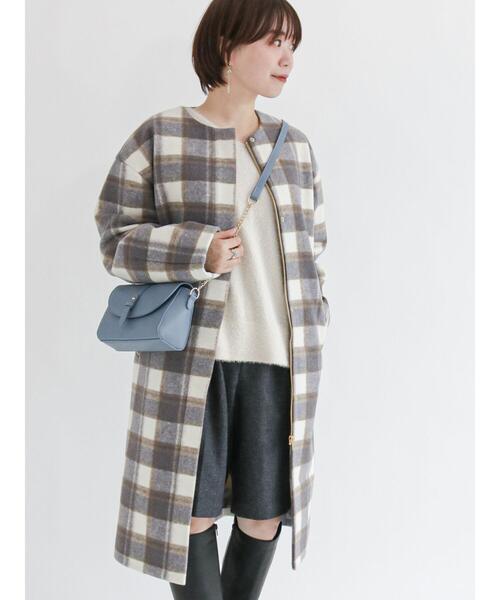 「Te chichi TERRASSE」 ノーカラーコート フリ- ネイビー レディース_画像2