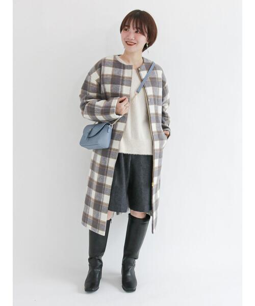 「Te chichi TERRASSE」 ノーカラーコート フリ- ネイビー レディース_画像3