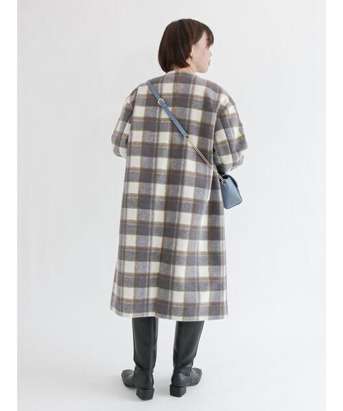 「Te chichi TERRASSE」 ノーカラーコート フリ- ネイビー レディース_画像5