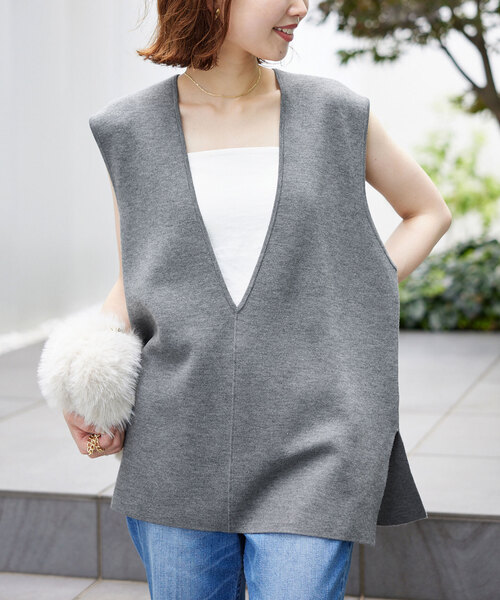 イエナ◎ダブルフェイスデザインベスト グレー