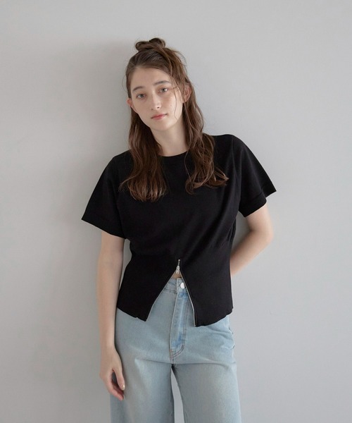 みん出品ブラック ロゴ入り ニット 半袖 CLEL（クレイル） 半袖ニット X-SMALL ブラック メンズ : ZOZOTOWN