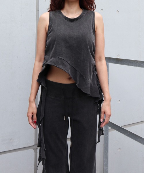 タンクトップ ノースリーブ Washedフリルタンク レディース