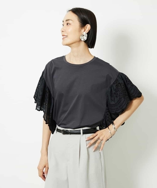 tシャツ ボーラーレーススリーブカットソー レディース