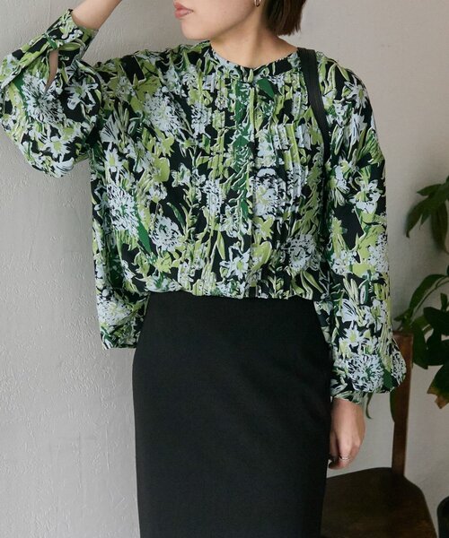 ear PAPILLONNER ブラウス シャツ 花柄ピンタックブラウス「SUM1