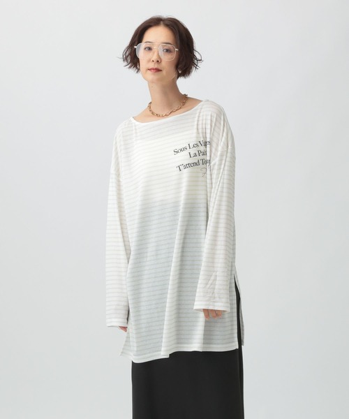 LEPSIM（レプシィム） tシャツ シアーメランジボーダーロゴチュニック