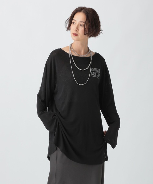 LEPSIM（レプシィム） tシャツ シアーメランジボーダーロゴチュニック
