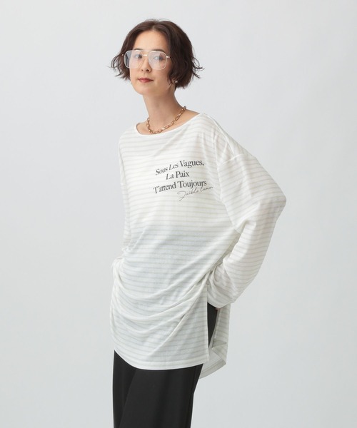 LEPSIM（レプシィム） tシャツ シアーメランジボーダーロゴチュニック