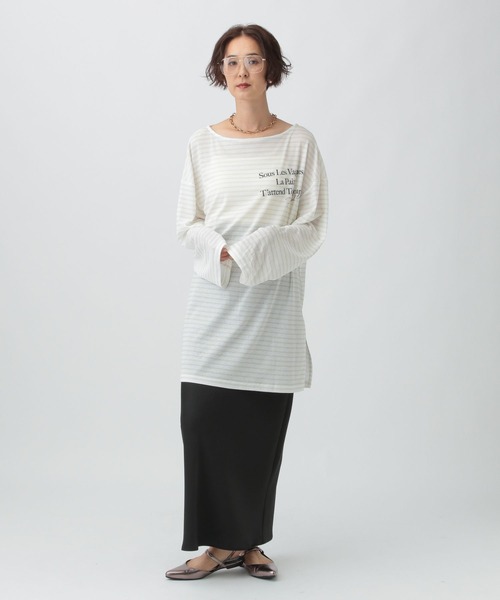 新品タグ付【LEPSIM】 みわたら企画 刺繍ボーダーT LEPSIM（レプシィム） tシャツ シアーメランジボーダーロゴチュニック