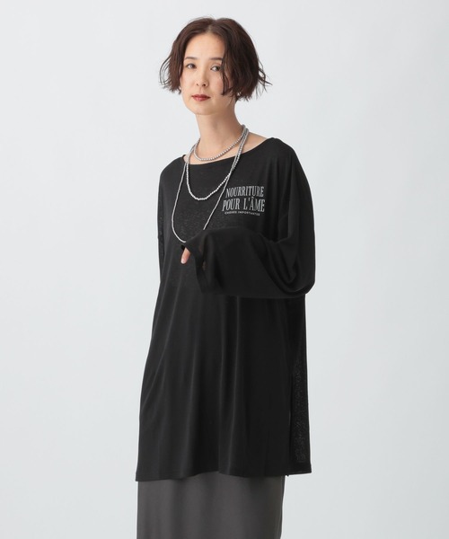 LEPSIM（レプシィム） tシャツ シアーメランジボーダーロゴチュニック