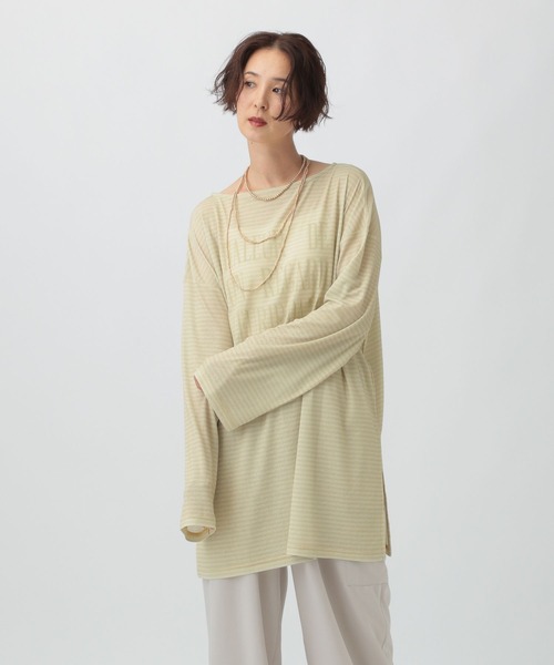 LEPSIM（レプシィム） tシャツ シアーメランジボーダーロゴチュニック