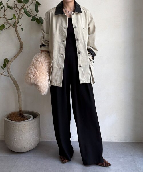 DouDou カバーオール レザーカラーカバーオールジャケット レディース