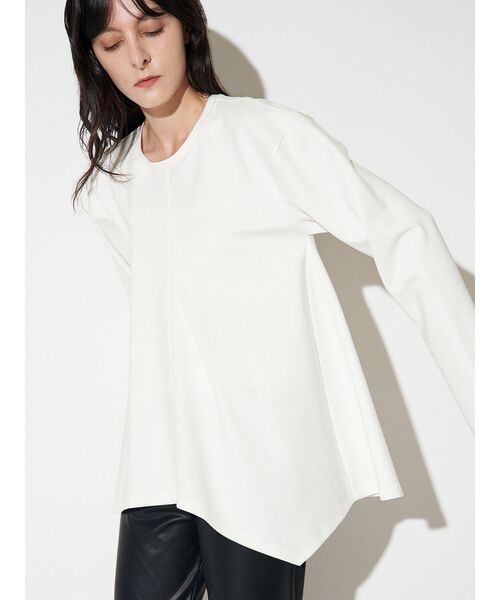 美品！ella アシンメトリー カットソー 白 tシャツ 「洗える」ストレッチジョーゼット アシンメトリー カットソー