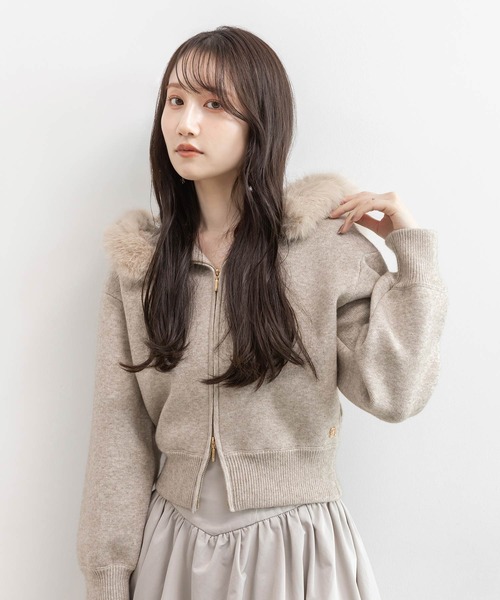 RANDA 2WAY フェイクファーニットパーカー ベージュ FT サイズ RANDA（ランダ） パーカー 2WAY フェイクファーニットパーカー