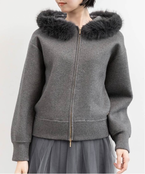 RANDA（ランダ） パーカー 2WAY フェイクファーニットパーカー