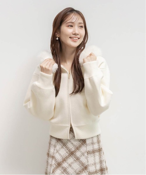 RANDA（ランダ） パーカー 2WAY フェイクファーニットパーカー