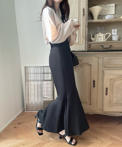 「Meiru」 ロングスカート LARGE グレイッシュベージュ レディース_画像3