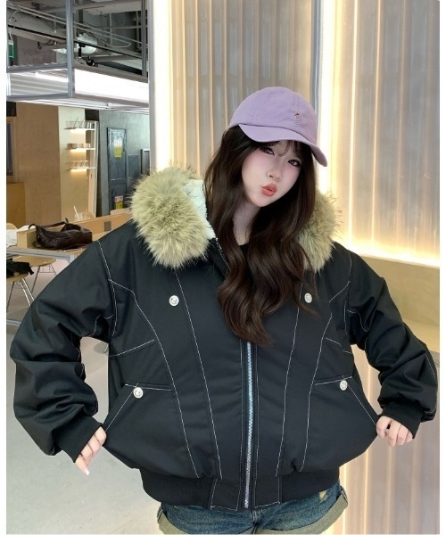 I.O.E ブルゾン アウター フェイクファーフード 着脱可能 ボンバー