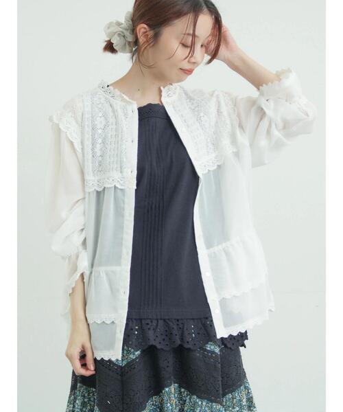【美品】ピンクハウス★裾段々フリル♪ティアードブラウス ブルー系 デニム調 z16602 美品】ピンクハウス☆裾段々フリル♪ティアードブラウス ブルー系