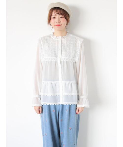 ✨約2.4万円✨ビアズリー　裾フリルブラウス　ティアード　ホワイト　F ゆったり Samansa Mos2（サマンサモスモス） ブラウス シャツ 裾フリル