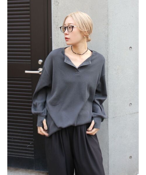 Ungrid（アングリッド） ヘンリーネック tシャツ 「WEB限定」ワッフル