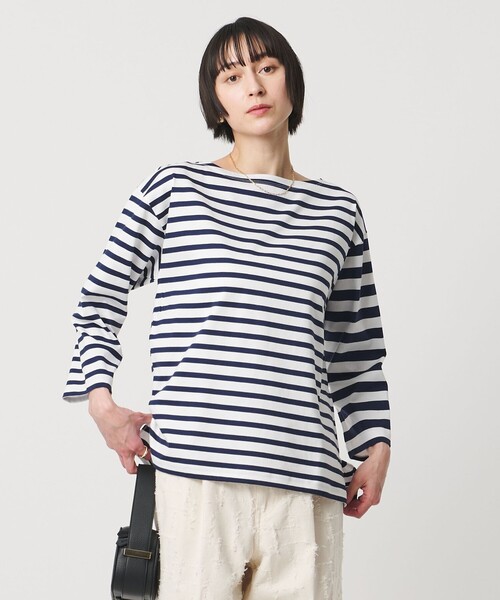 tシャツ 8分袖 イレギュラー ボーダー カットソー レディースの画像