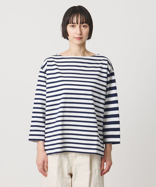 tシャツ 8分袖 イレギュラー ボーダー カットソー レディースの画像