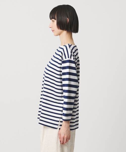 tシャツ 8分袖 イレギュラー ボーダー カットソー レディースの画像