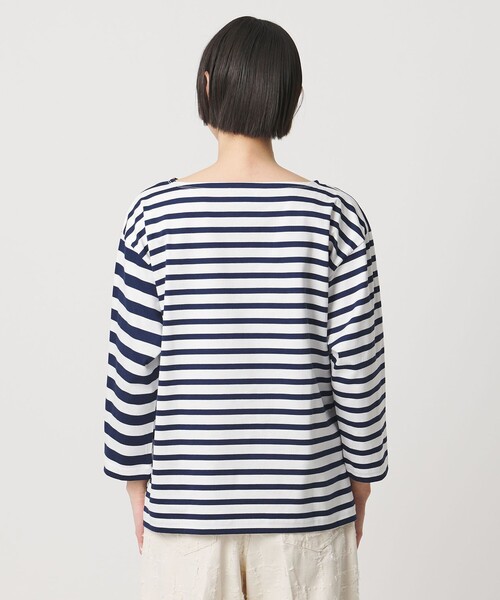 tシャツ 8分袖 イレギュラー ボーダー カットソー レディースの画像