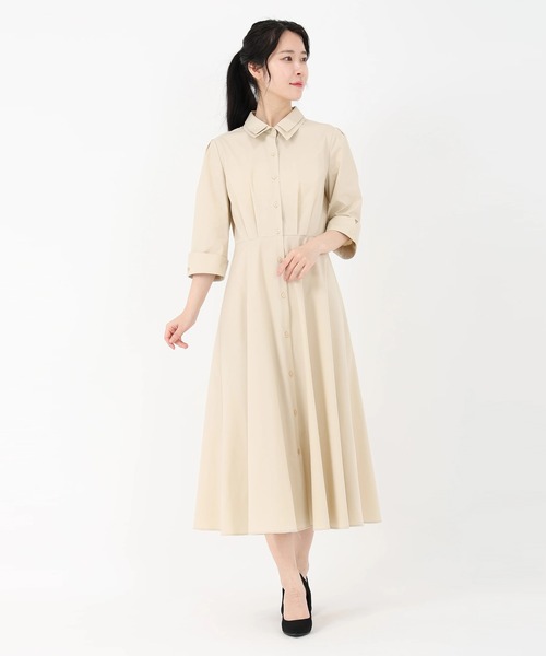 ベージュ 長袖シャツドレス ウエストシャーリング ウエストシャーリングシャツワンピース｜PETAL ONLINE（ペタルオンライン）