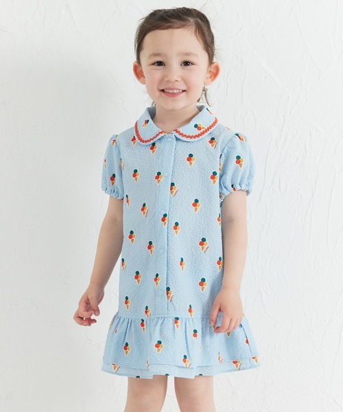 ワンピース サマーアイスシアサッカー半袖ワンピース キッズ 子供服