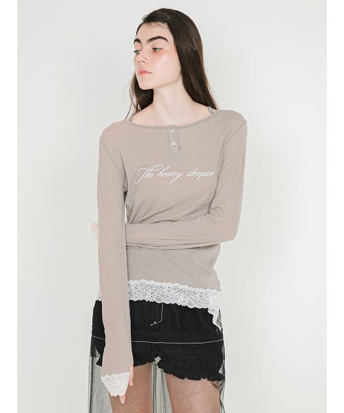 SORIN（ソリン） ヘンリーネック tシャツ Lace Hem Sheer Top