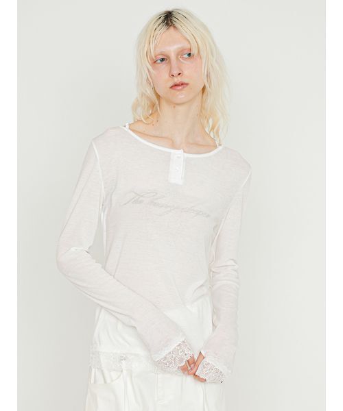 SORIN（ソリン） ヘンリーネック tシャツ Lace Hem Sheer Top