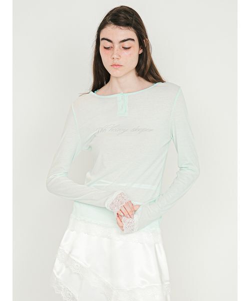 SORIN（ソリン） ヘンリーネック tシャツ Lace Hem Sheer Top