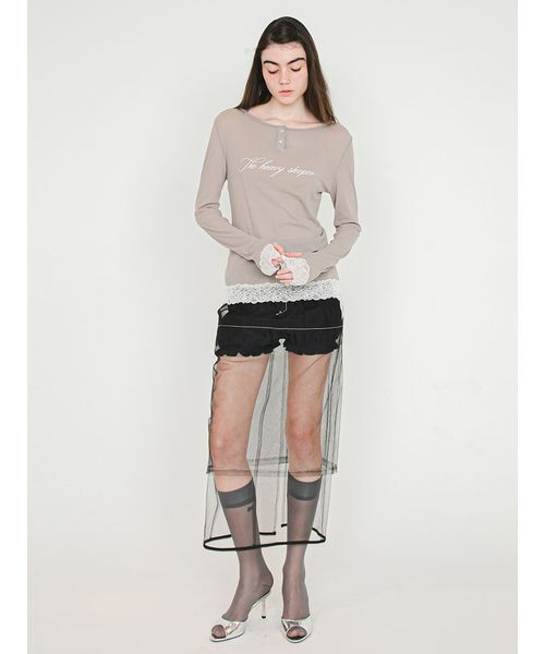 SORIN（ソリン） ヘンリーネック tシャツ Lace Hem Sheer Top