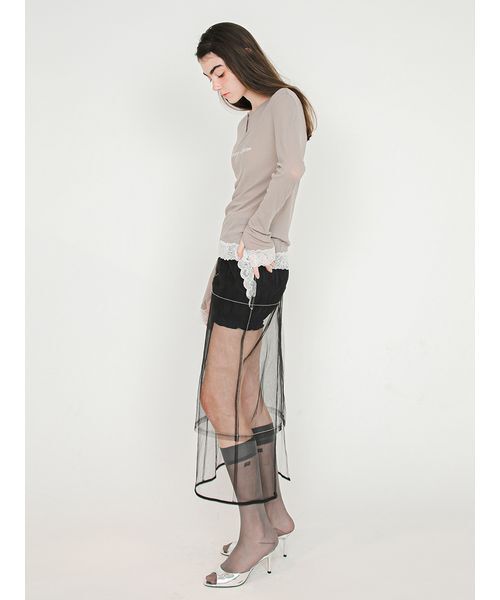 SORIN（ソリン） ヘンリーネック tシャツ Lace Hem Sheer Top