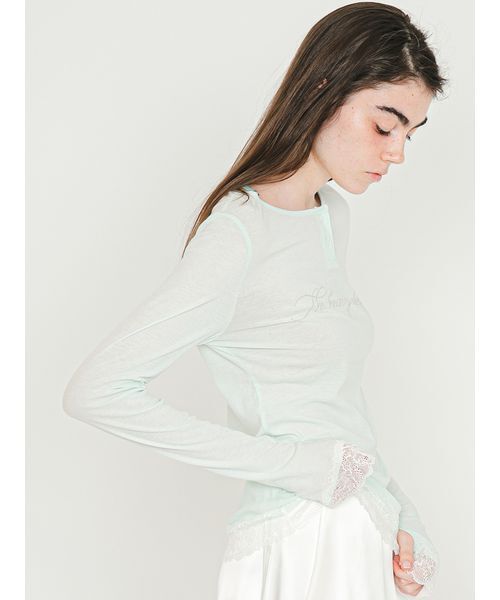 SORIN（ソリン） ヘンリーネック tシャツ Lace Hem Sheer Top