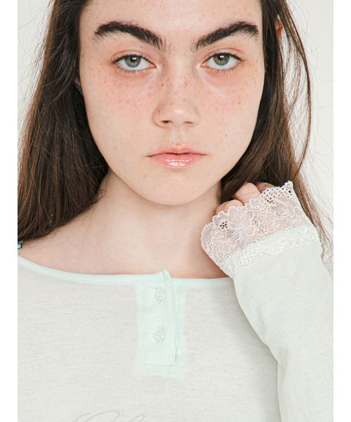 SORIN（ソリン） ヘンリーネック tシャツ Lace Hem Sheer Top