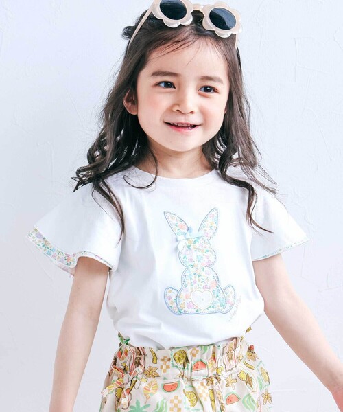 SLAP SLIP（スラップスリップ） tシャツ ウサギパッチ袖ハナガラ半袖T