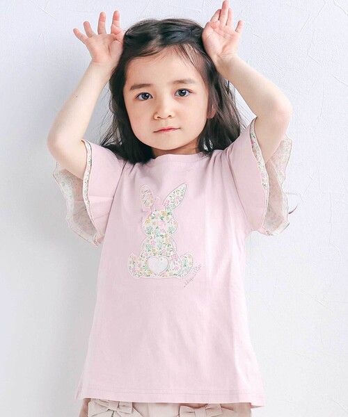 SLAP SLIP（スラップスリップ） tシャツ ウサギパッチ袖ハナガラ半袖T