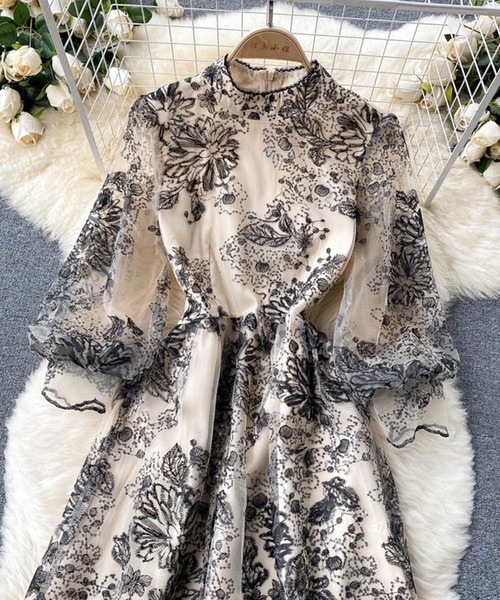 「SMILE ORCHID」 7分袖ワンピース M ベージュ レディース_画像3