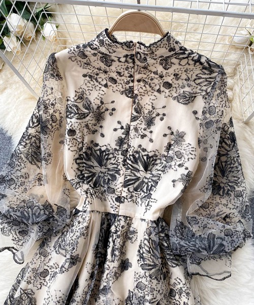 「SMILE ORCHID」 7分袖ワンピース M ベージュ レディース_画像5