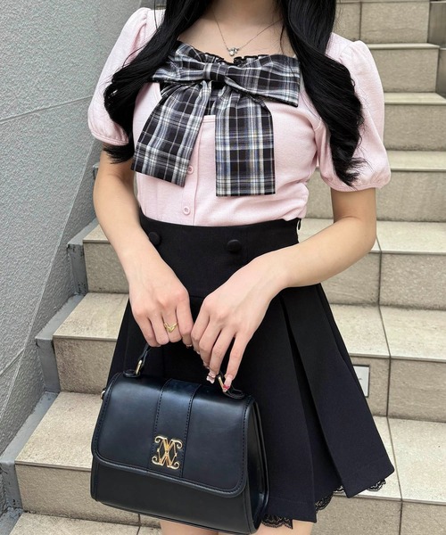 INGNI（イング） tシャツ 半袖 チェックリボンレイヤード風リブ