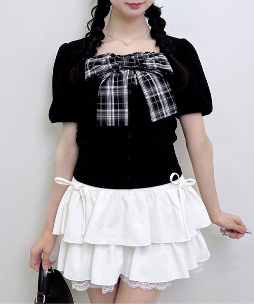 INGNI（イング） tシャツ 半袖 チェックリボンレイヤード風リブ 