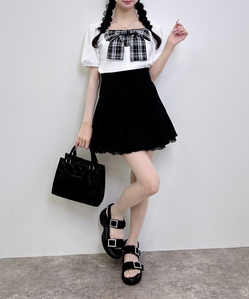 INGNI（イング） tシャツ 半袖 チェックリボンレイヤード風リブ 
