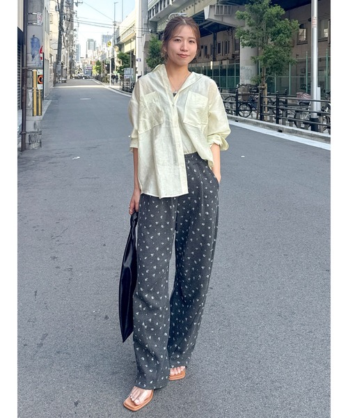 ワイドパンツ パンツ フラワーデザインコクーンラフパンツ レディースの画像