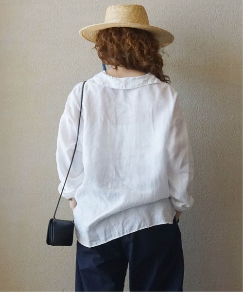 ブラウス シャツ ソフトリネン セーラーシャツ レディースの画像