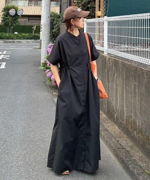 ブラック シャツワンピース ロング丈 ドローストリング　y's CORNERS（コーナーズ） シャツワンピース 「CORNERS by KR」ドロー